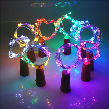 

ASMTLED 1Pcs Silver Wire String Light 2m 20Leds Wine Bottle Cork Battery Operated Starry Rope Fairy Lights For Party Holiday