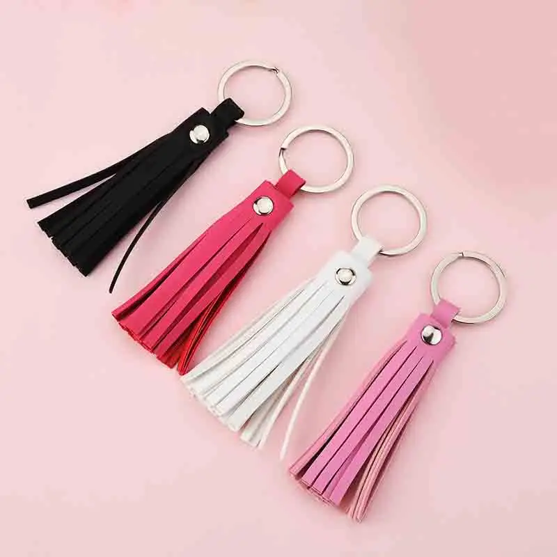 cheap New Style PU Leather Tassel Keychain Key Ring Women Bag Charm Auto Pendant Accessories Fashion Jewelry Gifts