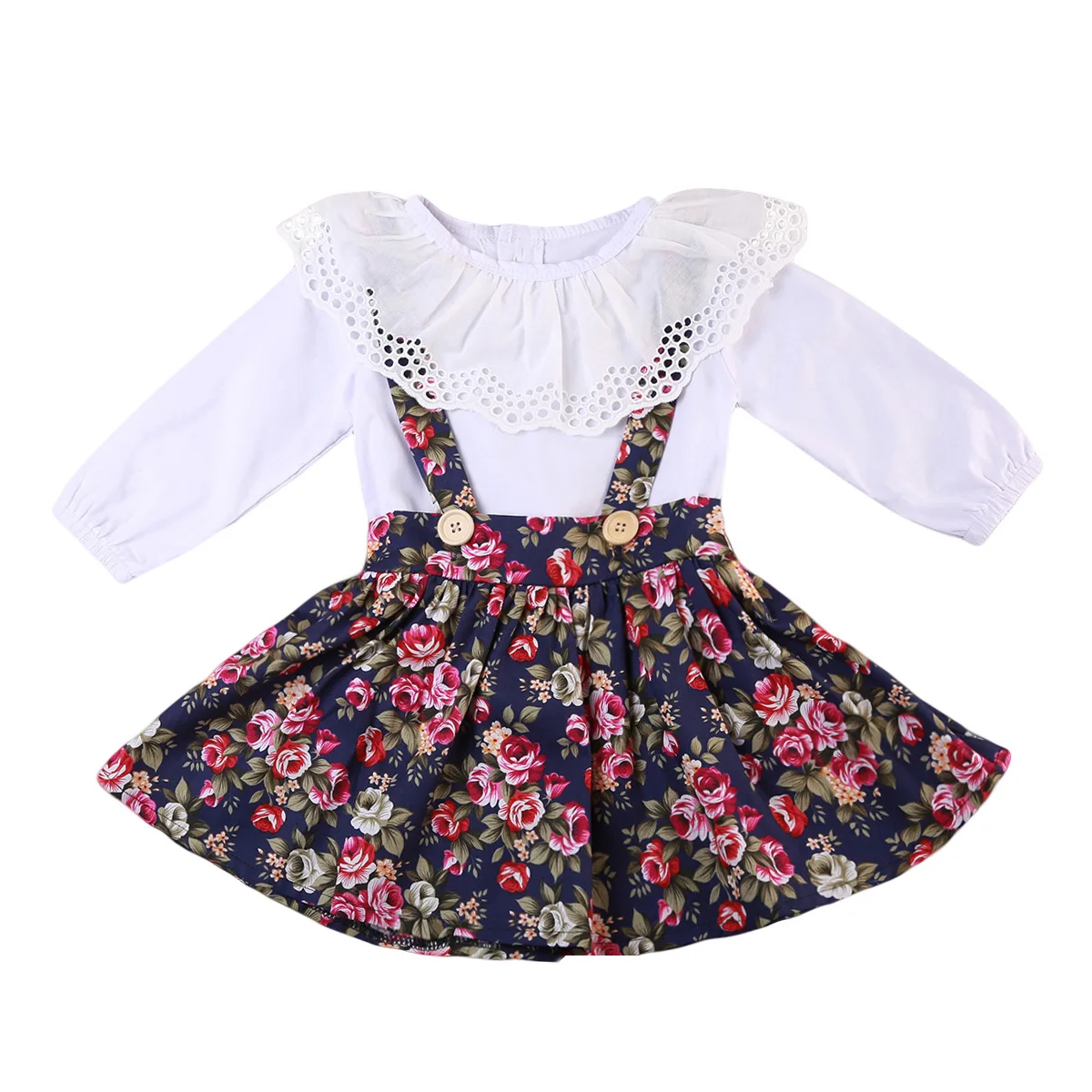 

2017 Fashion autumn Boutique Outfits Baby clothes Girls Sets Cute floral pattern Long Sleeve Tops Tutu Skirts overalls suits