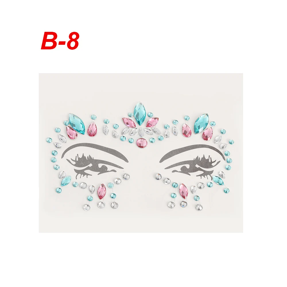1 шт. 3D кристалл татуировки клеящиеся Лицо Глаза драгоценные камни горный хрусталь наклейки в виде драгоценных камней женские праздничные вечерние украшения для макияжа тела блеск украшение - Цвет: B-8