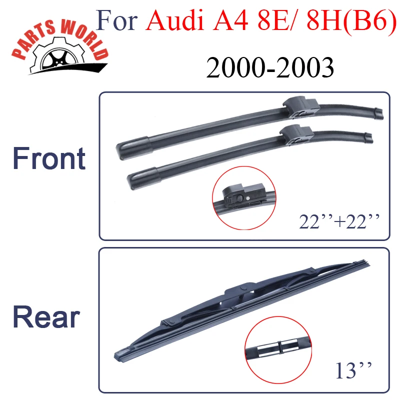 Combo Rubber Front And Rear Wiper Blades For Audi A4 8E/ 8H(B6) 2000-2003 Windscreen Wipers Car Accessories Combo Rubber Front And Rear Wiper Blades For Audi A4 8E/ 8H(B6) 2000-2003 Windscreen Wipers Car Accessories