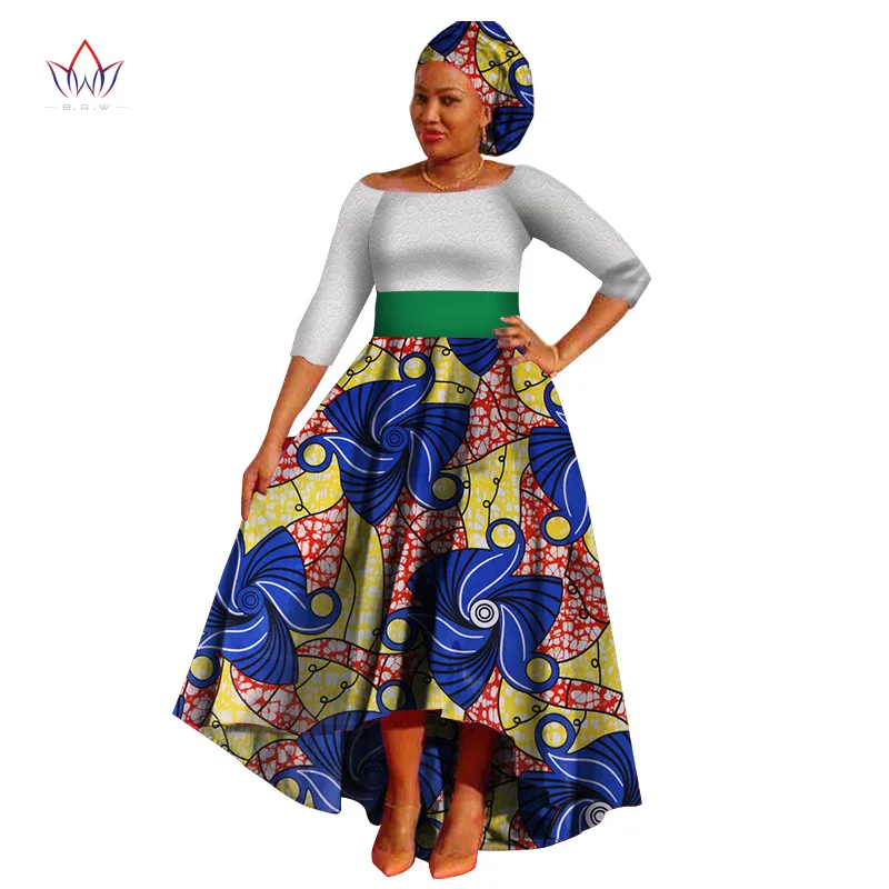 Африканские платья для женщин Дашики кружева+ хлопчатобумажная ткань с принтом африканская одежда Базен плюс размер длинное платье для леди WY732 - Цвет: 9