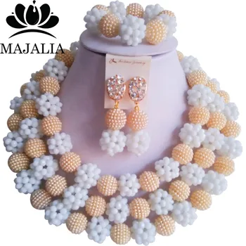 

Fashion african wedding beads beige plastic nigerian wedding african beads jewelry set Free shipping Majalia-270
