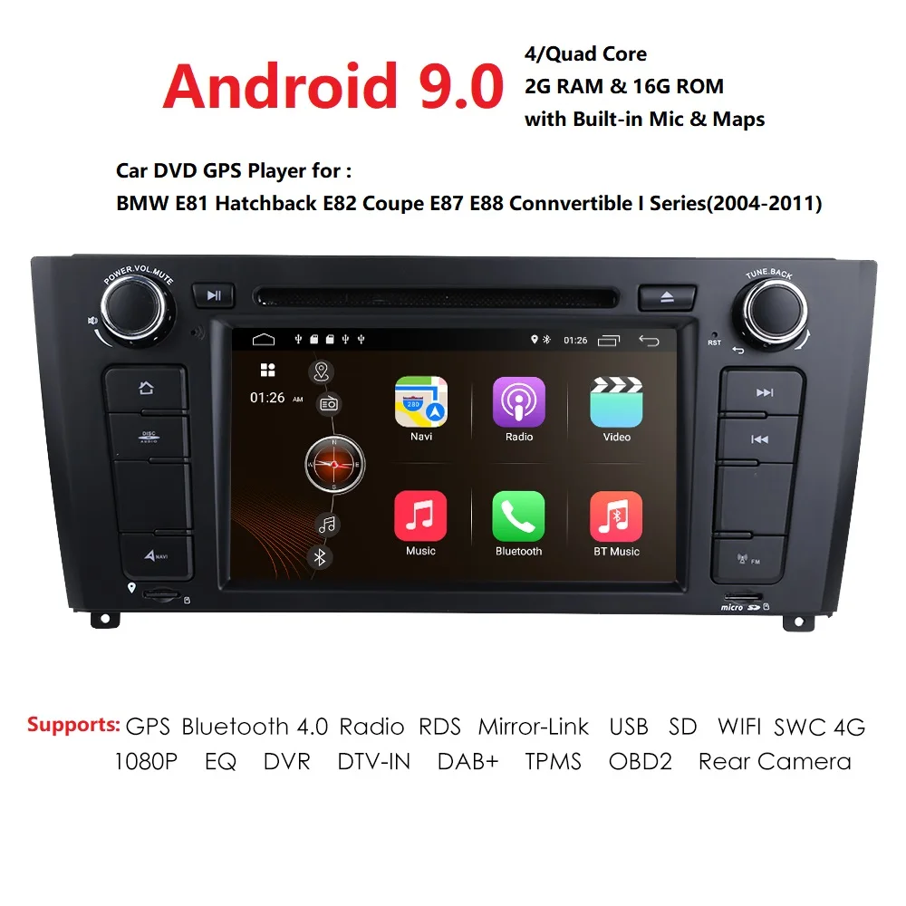 Cheap 1 Din Android 9.0 GPS Car DVD Player For BMW 1 Serie E87 E81 E82 E88 I202004 2005 2006 2007 2008 2009 20102011 screen Navigation 3