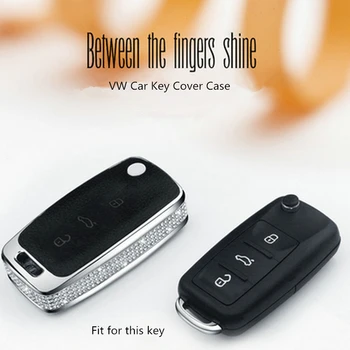 

Diamond Zinc Alloy Leather Car Key Cover Case Keyring Fit for Volkswagen Bora Tiguan Passat B5 B6 Jetta VW Key Cover Case
