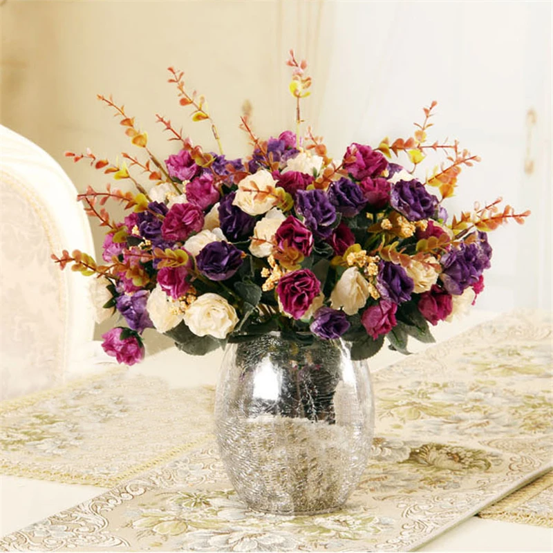 

2 bunches/set 21 Heads 28cm Long Retro Oil Painting Rose European Style Simulation Wedding Rose Home Decorations Table Flower
