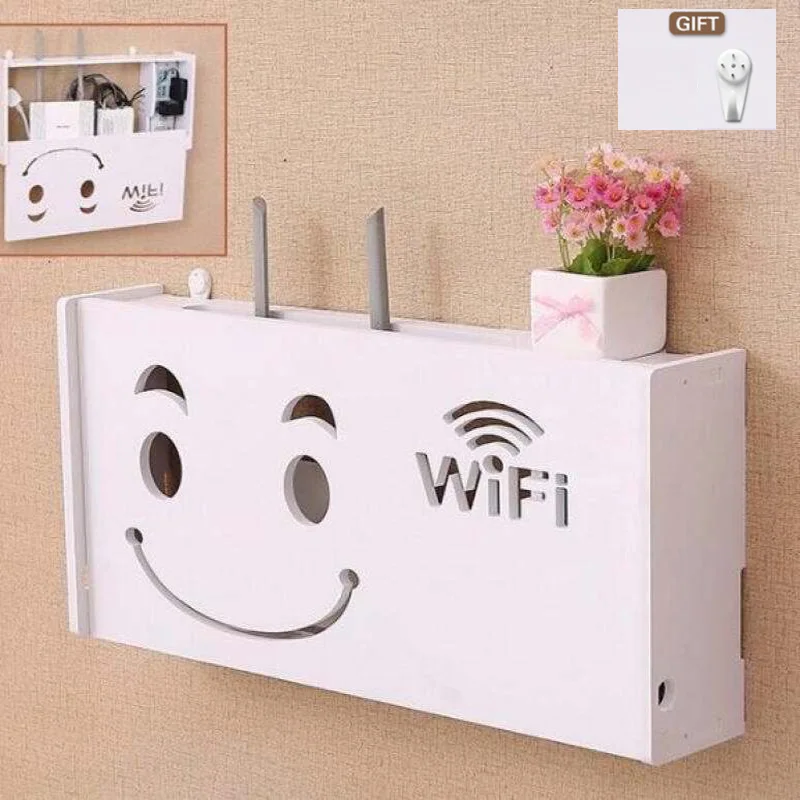 Wireless Wifi Router Storage Box Wood Plastic Shelf Wall Hangings Bracket Cable Storage 3 Size