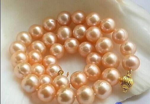 

FREE SHIPPING>>>@@ > N1510 ELEGANT 10-11MM SOUTH SEAROUND GOLD PINK PEARL NECKLACE