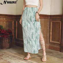 Стрейч талия атласная шифоновая длинная юбка Женская Сплит макси юбка лето дамы Бохо богемные пляж saia печатных ретро низ