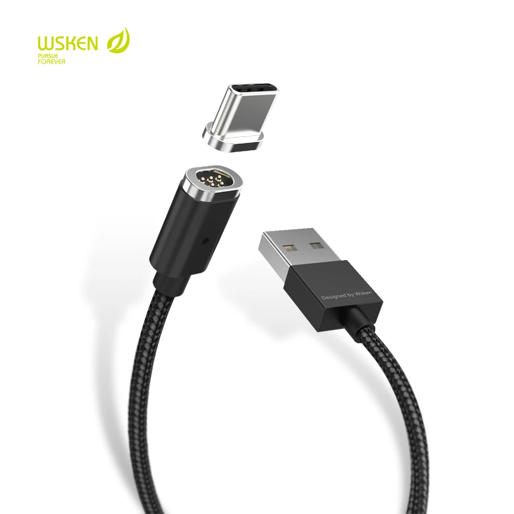 For Type-C Black WSKEN Mini 2 светодиодный магнитный usb-кабель для быстрой зарядки, магнитное зарядное устройство для Micro USB type C, магнитный кабель для передачи данных для iphone 8 7 Plus - Цвет: For Type-C Black