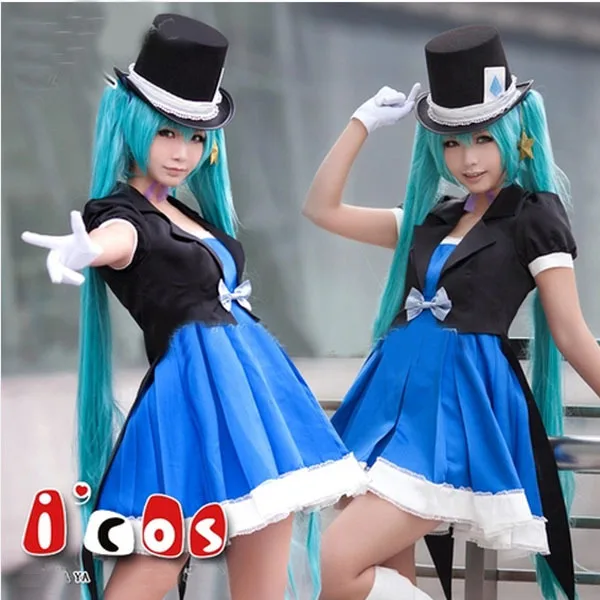 Hot Anime VOCALOID MIKU Lolita Jurk Rok Cosplay Costum Goochelaar Volledige Set Blauwe Jurk Zwarte Jas Hot Anime VOCALOID MIKU Lolita Jurk Rok Cosplay Costum Goochelaar Volledige Set Blauwe Jurk Zwarte Jas