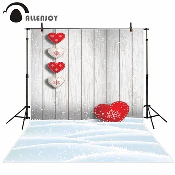 

Allenjoy background for photos winter red hearts white snow christmas backdrop photo studio printed fabric customize