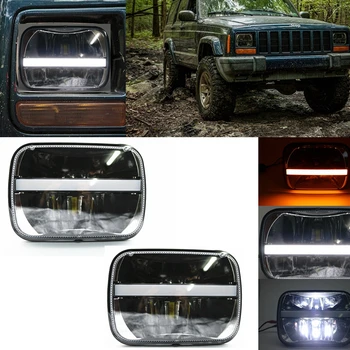 

2 Pack 5 X 7 LED Headlight Replacement Lamp White DRL Amber Turn signal for Jeep Cherokee XJ Trucks 7x6" LED Headlight
