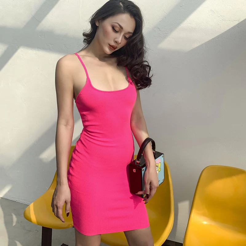 Летом неоновый зеленый платье-комбинация пикантные Для женщин Bodycon мини-рубашка платье Симпатичные Короткое платье партии Festa Сарафан