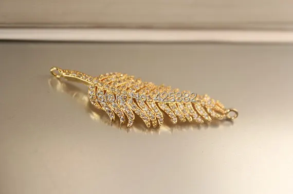 Full Zircon Leave Necklace Connectors 1pcs Gold Pendants Charms Sideways Bracelet Connector Free Shipping | Украшения и