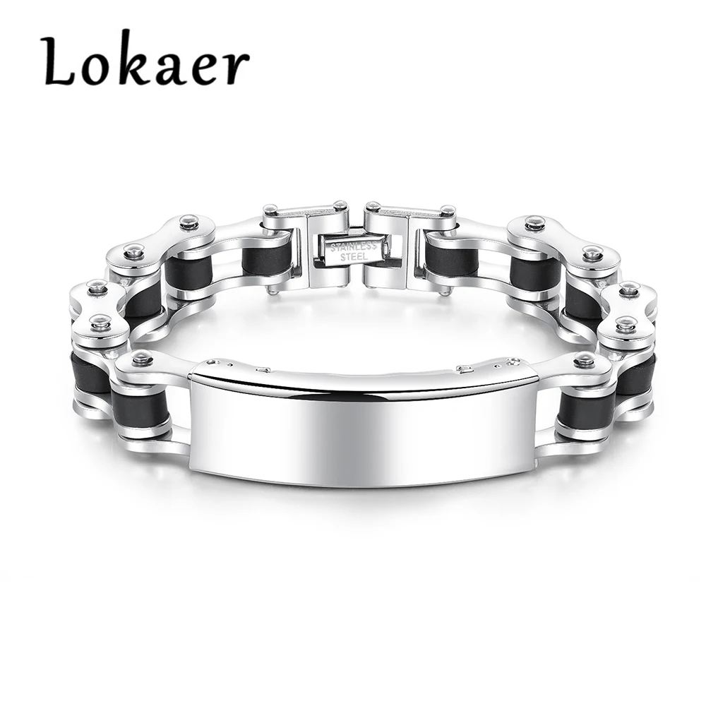 

Lokaer Classic Stainless Steel Bracelets Black Silicone Jewelry Rubber Wristbands High Polishing Bike Chain Heavy 210MM B18085