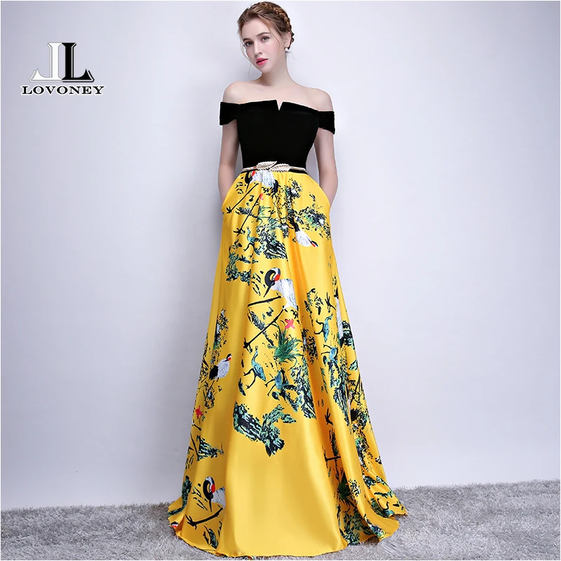 LOVONEY Flower Pattern Evening Dress Long Vintage Prom Party Dresses Evening Gown Women Formal Occasion Dress Floor Length YS402 LOVONEY Flower Pattern Evening Dress Long Vintage Prom Party Dresses Evening Gown Women Formal Occasion Dress Floor Length YS402