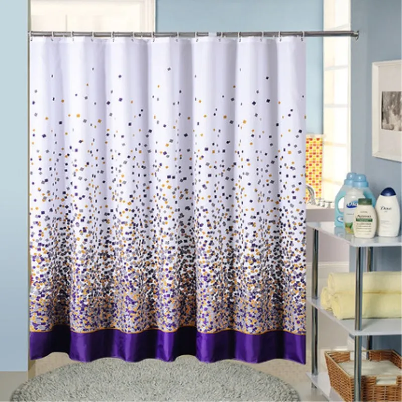 Scattered Block Pattern Polyester Cloth Shower Curtain Bathroom