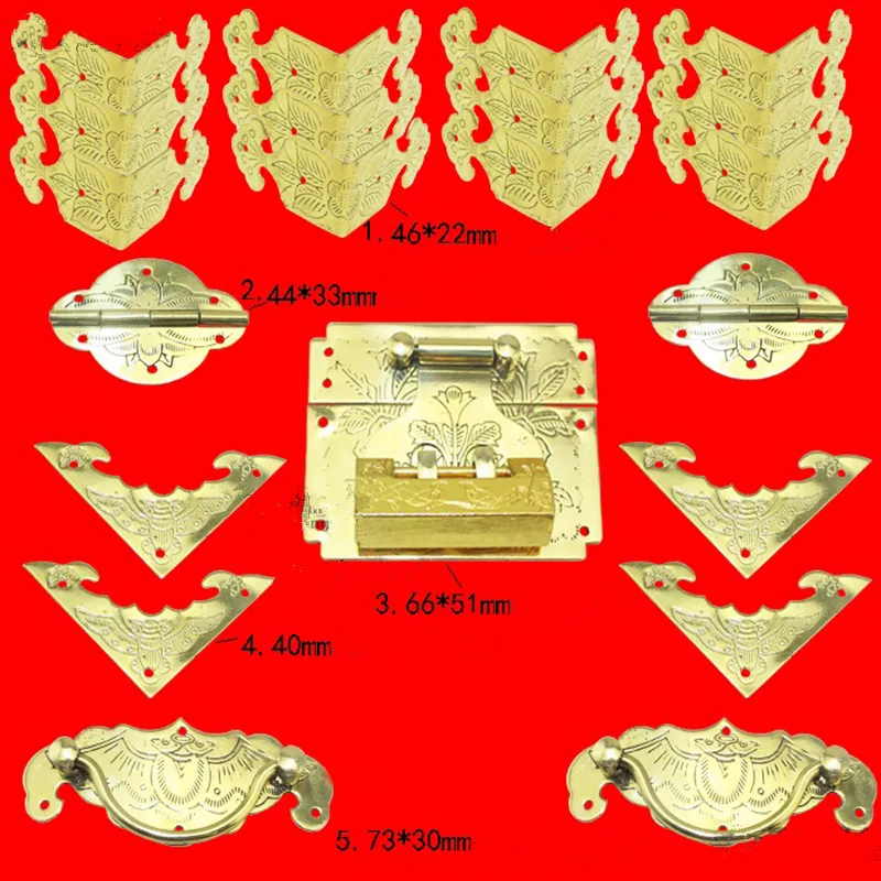 Китайские латунь замок комплект для 30-50 см деревянная коробка, ваза металлической пряжкой деревянный ящик HASP защелкой + шарнир + ручка + углу