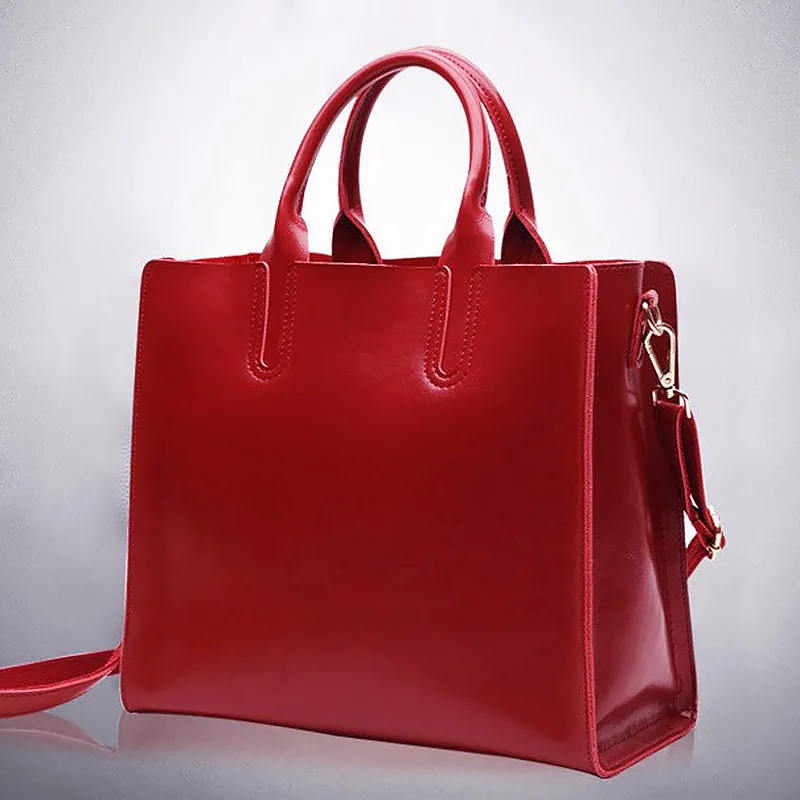 Women genuine leather handbags casual zipper shoulder bags solid color crossbody bag tote female fashion red