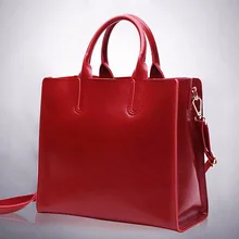 Women genuine leather handbags casual zipper shoulder bags solid color crossbody bag tote female fashion red black big HB0086