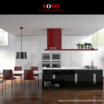 

Modern black high gloss lacquer kitchen cabinets