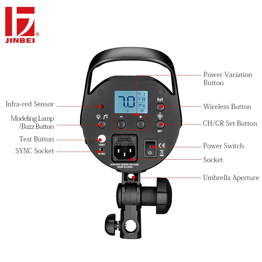 JINBEI DM-4 400Ws портативная студийная вспышка компактный фотографический светильник GN66 светильник ing Head встроенный беспроводной Bowens Mount