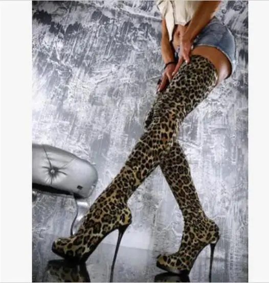

Nightclub Womens Leopard High Heels Zip Shoes Over Knee Thigh Boots Platform Stiletto A18