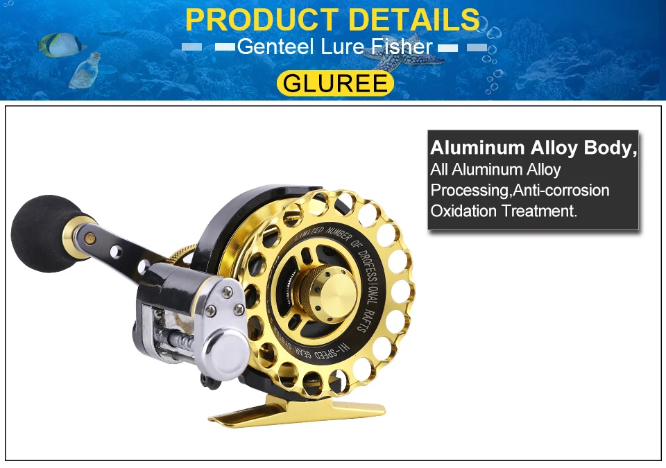 GLUREE Full Metal Fishing Rafts Saltwater Fly Fishing Reel 10+1BB 2.61LeftRight Hand Optional Bait Casting Ice Fish Wheel (12)