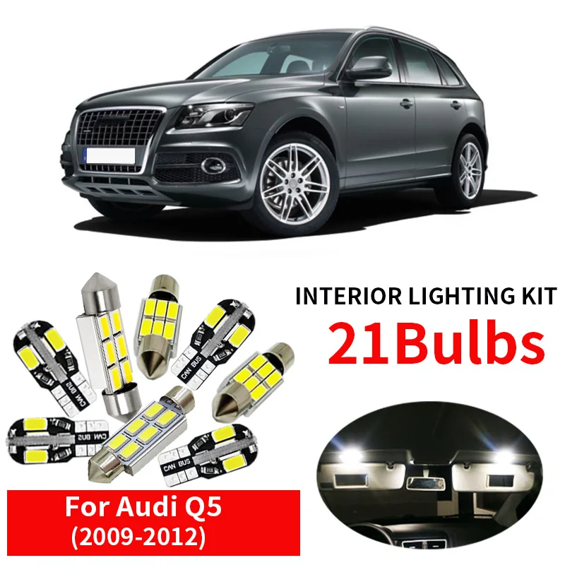 

21x White Interior LED Light Bulbs Canbus Kit For 2009 2010 2011 2012 Audi Q5 Accessories Map Dome Step License plate light Lamp