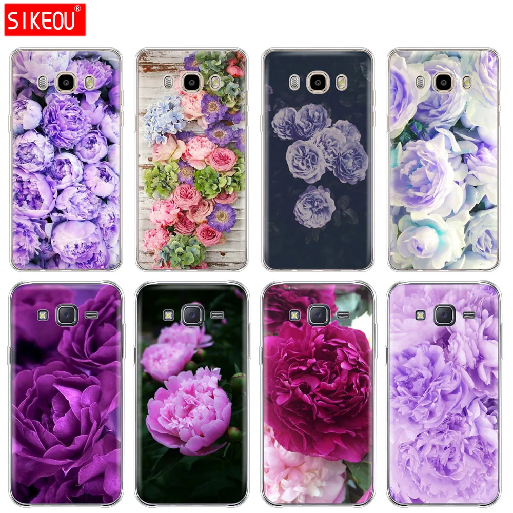 

silicone cover phone case for Samsung Galaxy J1 J2 J3 J5 J7 MINI 2016 2015 prime purple Summer peonies flowers peony Fashion