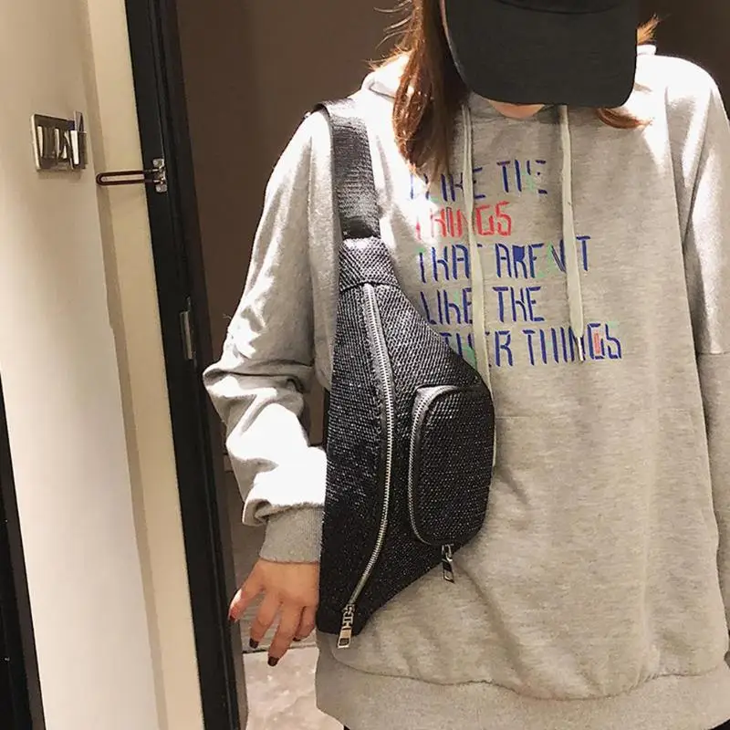 Женская поясная сумка с блестками, Повседневная сумка на грудь, Блестящий Пояс, простые винтажные сумки на плечо, Bolsas Feminina 2019, новинка