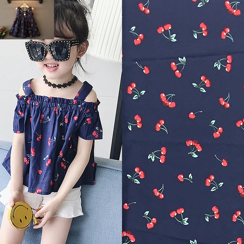 

50x150cm Cotton Poplin Fabric DIY Dress Blouse Kid Clothing Print Cherry 703-1