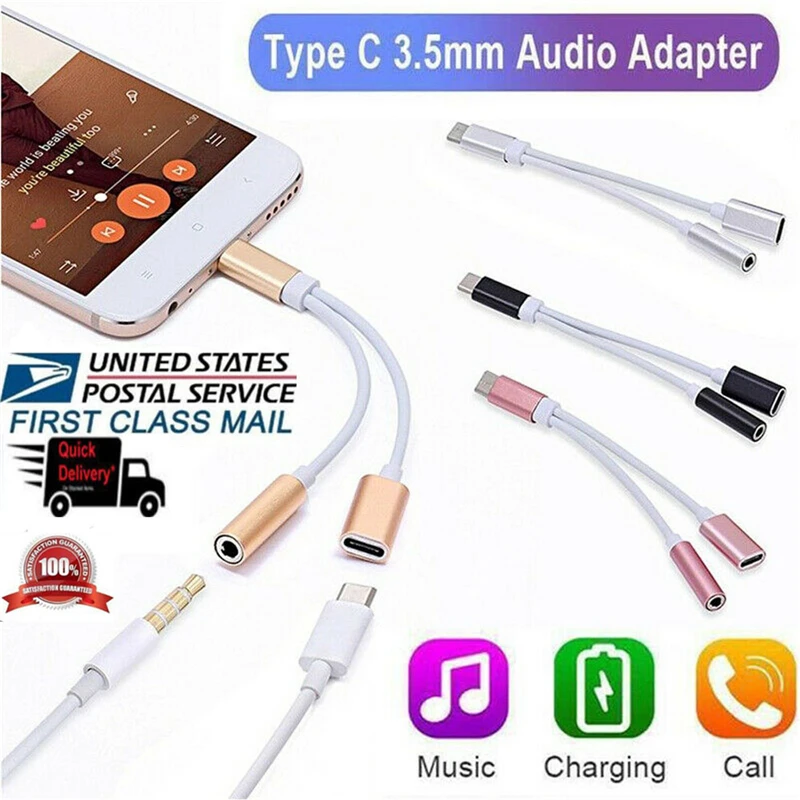 2в1 USB-C type C до 3,5 мм AUX аудио кабель зарядный кабель адаптер для наушников