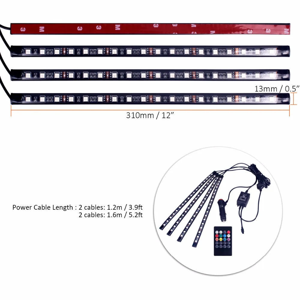 4 XRGB 18LED полосы света звук и музыка управление Автомобильный свет полосы света 8 цветов автомобиль-Стайлинг атмосферу лампы Интерьер свет+ пульт дистанционного управления