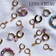 Luna Chiêu Trang Sức Thời Trang Mùa Hè 2019 Phổ Biến Mini Treo Tường Bông Tai Xương Tai Vòng Tay Tráng Men Ngăn Xếp Đeo Bông Tai Huggie Bông Tai(China)