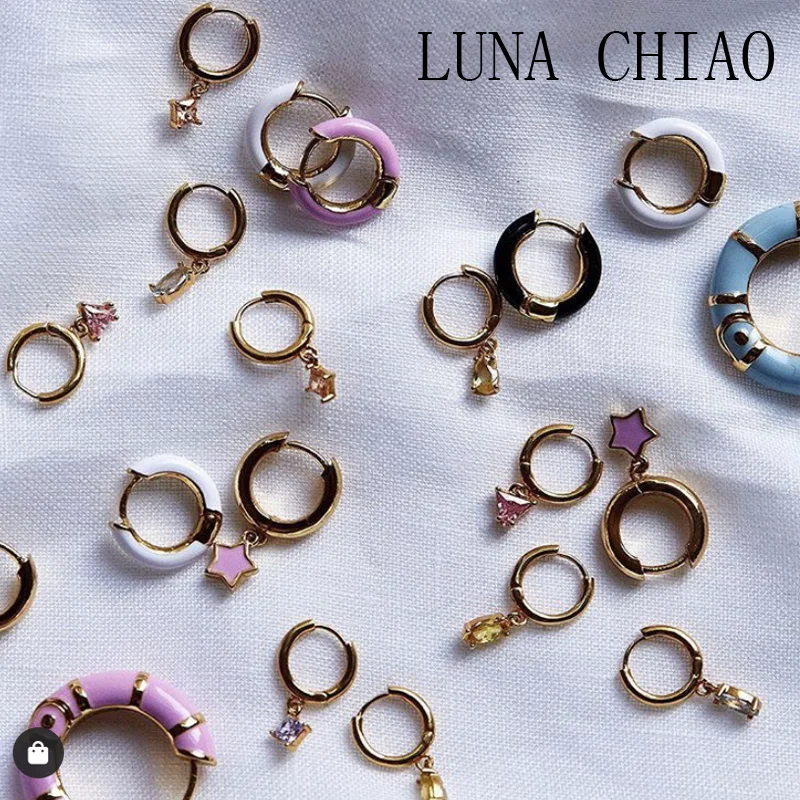 Женские мини серьги обручи LUNA CHIAO популярные эмалированные каффы Пупс лето