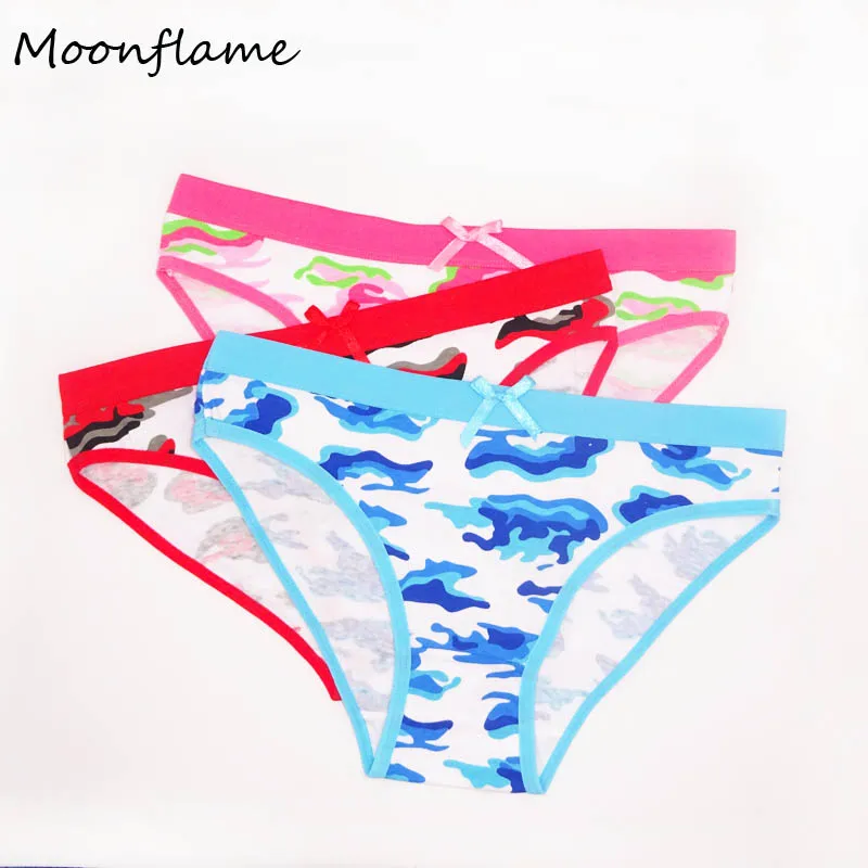 Moonflme 3 шт./лот женское нижнее белье с принтом женские хлопковые трусики M L XL 89153 - Цвет: blue.red.pink