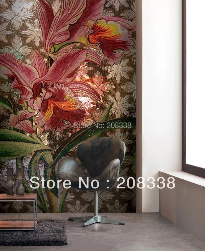 Tableta de azulejos de baño con flores florecidas, mosaico de vidrio hecho  a mano, Mural de pared artístico|wall mural|art wallmural wall art -  AliExpress
