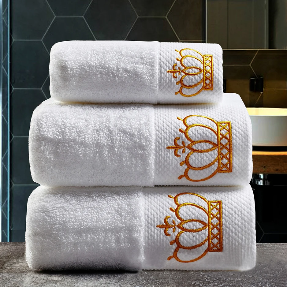 Вышитое полотенце с рисунком короны роскошный отель Афина богиня белое банное полотенце хлопок мягкое абсорбирующее большое толстое полотенце s 1 шт. T6