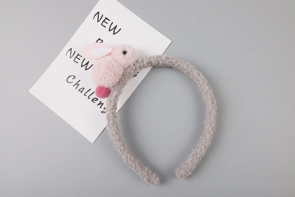 Ручной работы бутик 12 шт. Мода милый кролик Hairbands Твердые Pom животных Банни жесткий повязки принцессы аксессуары для волос