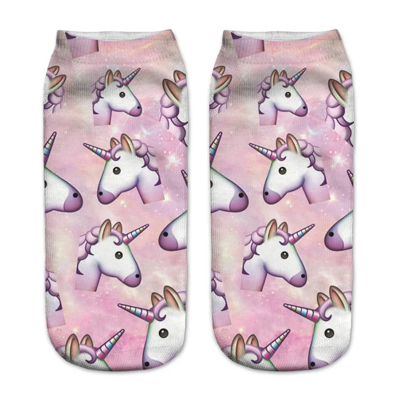 

RUNNING CHICK unicorns head pink sky 3d print ankle socks 2019 new wholesale dropshipping
