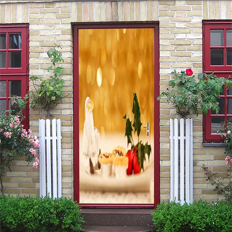 

Christmas theme creative door veneer wooden door renovation waterproof can remove amazon hot cross-border supplies