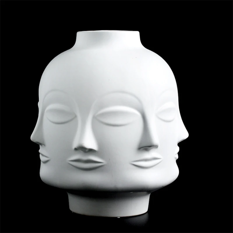 Дизайн формы лица керамическая ваза фарфоровое украшение домашний коридор вазы для цветов белые инструменты - Цвет: Large