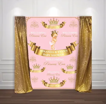 

custom Pink And Gold Princess Crown Baby Shower background High quality Computer print party photo backdrop