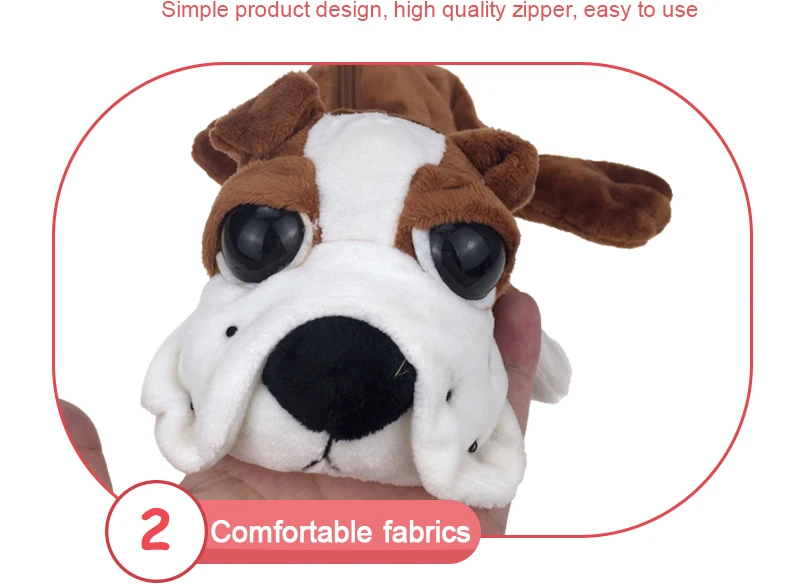 Pencil Pen Bag Cute Animal Plush Stuffed Case Toys Pug Dog Puppy Frog Monkey Cover Big Eyes Dolls School Office Pouch Kid Gifts _05