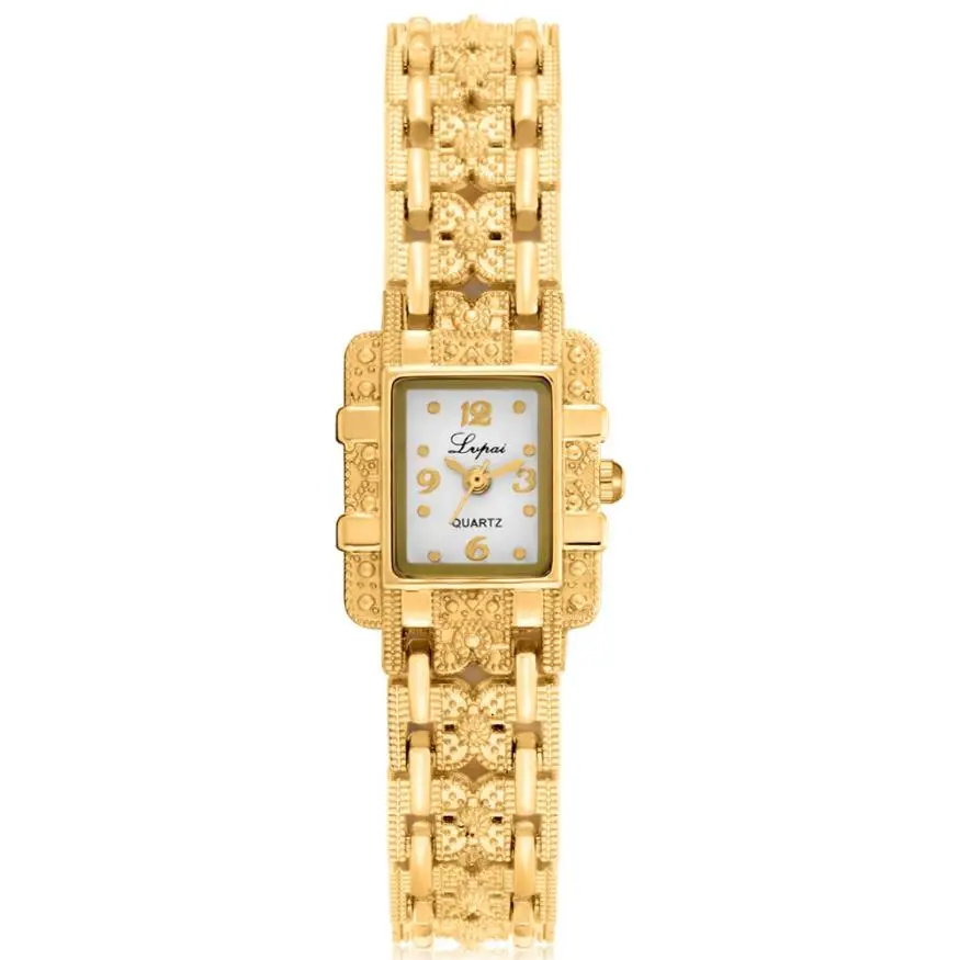 Gold Bracelet Watches Women's Luxury Rhinestone Square Small Dial