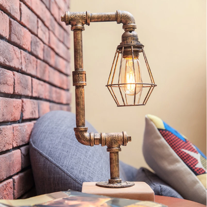 

Creative decorative table lamp American industrial style retro personality cafe bar pipe iron adjustable desk lamp LED lighting
