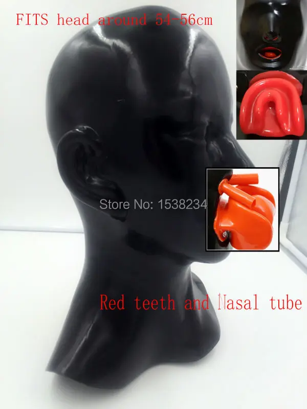 女性用ラテックスフェイスマスク10mm赤いチッチいびき防止チューブ53〜56cm