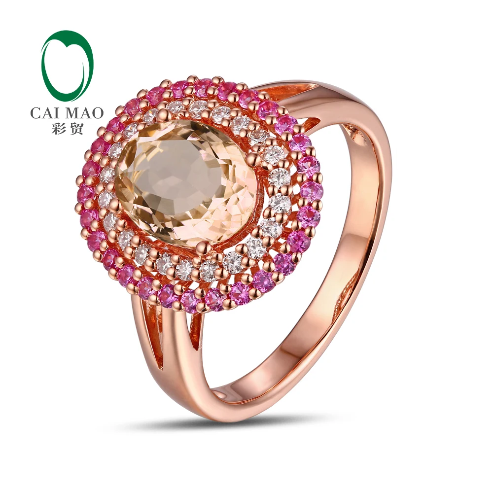 

CaiMao 18KT/750 Rose Gold 0.23ct Round Cut Diamond 0.39ct Pink Sapphire 1.82ct Natural Morganite Engagement Ring Jewelry